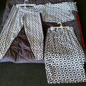 3 piece set leggings/skirt/top (crop) black white size 2x